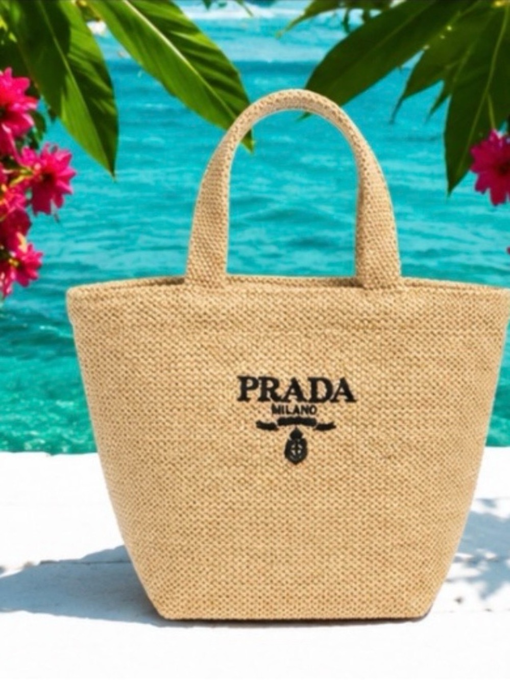 Prada Raffia Logo Tote - Picture 2 of 8